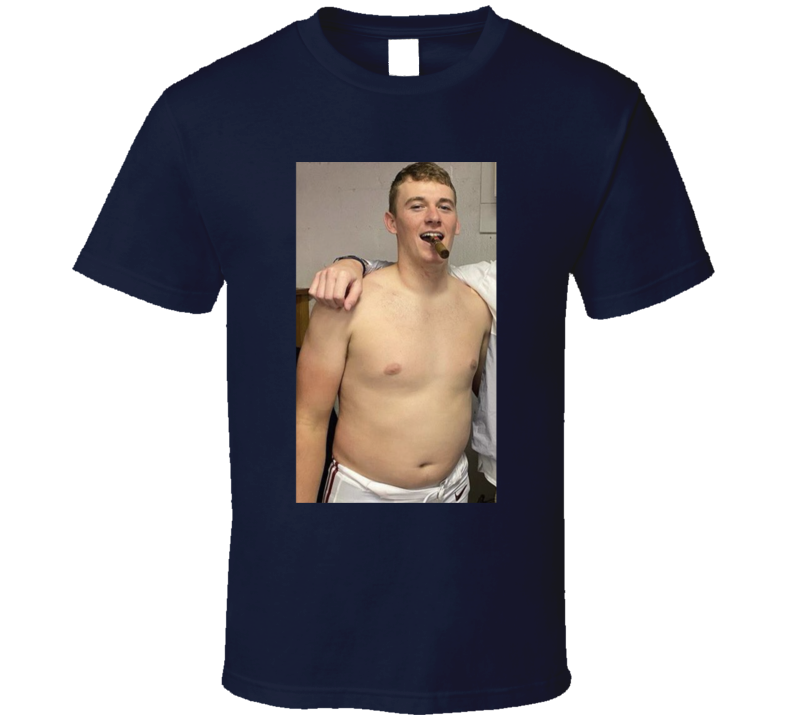 Tshirtgang Mac Jones Shirtless with Cigar New England Football Fan T Shirt Classic / Navy / Small