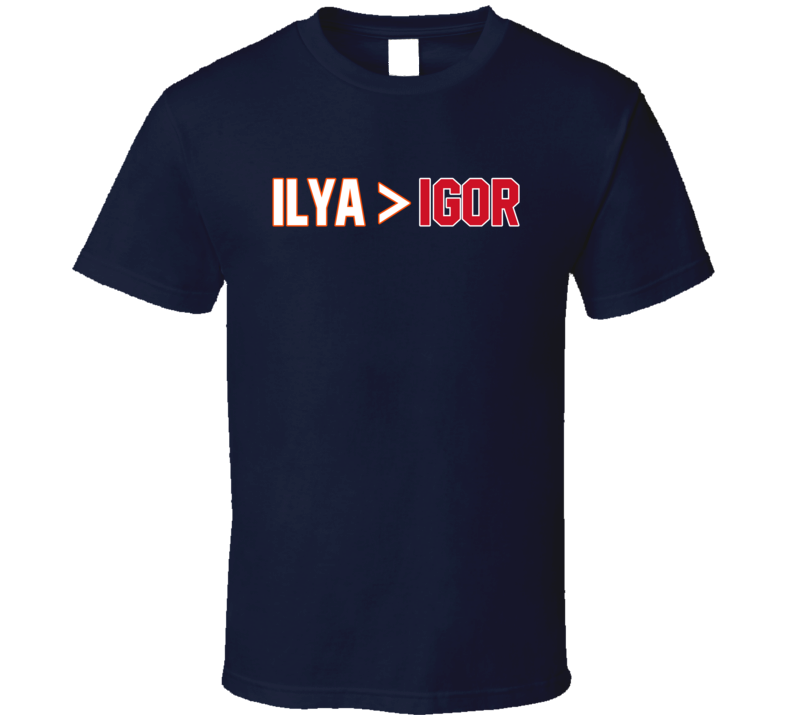 Tshirtgang Ilya Sorokin Is Greater Than Igor Shesterkin New York Hockey T Shirt Premium / Navy / Medium