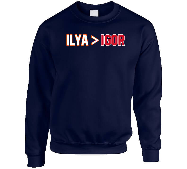 Tshirtgang Ilya Sorokin Is Greater Than Igor Shesterkin New York Hockey T Shirt Premium / Navy / Medium