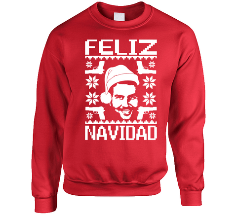 Feliz Navidad Pablo Escobar Ugly Christmas Holiday Kingpin Crewneck Sweatshirt