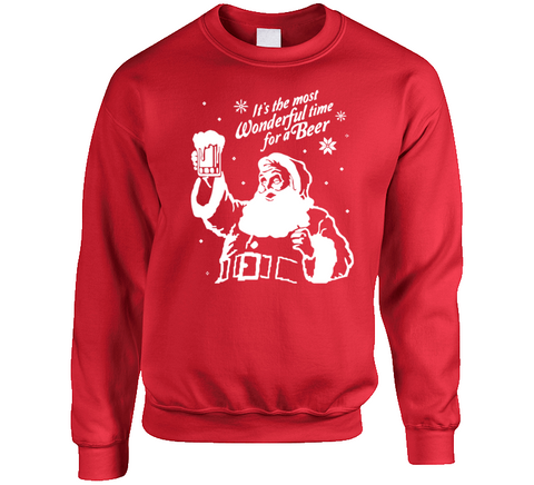 Its The Most Wonderful Time For A Beer Funny Santa Claus Christmas Holiday Crewneck Sweatshirt