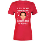 He Sees You When Youre Sleeping He Knows When Youre Awake Funny Nicholas Cage Ugly Christmas Sweater Crewneck Sweatshirt