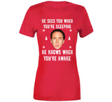 He Sees You When Youre Sleeping He Knows When Youre Awake Funny Nicholas Cage Ugly Christmas Sweater Crewneck Sweatshirt