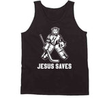 Jesus Saves Funny Hockey Goalie T Shirt