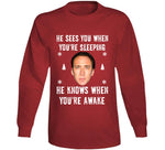 He Sees You When Youre Sleeping He Knows When Youre Awake Funny Nicholas Cage Ugly Christmas Sweater Crewneck Sweatshirt