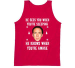 He Sees You When Youre Sleeping He Knows When Youre Awake Funny Nicholas Cage Ugly Christmas Sweater Crewneck Sweatshirt