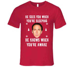 He Sees You When Youre Sleeping He Knows When Youre Awake Funny Nicholas Cage Ugly Christmas Sweater Crewneck Sweatshirt